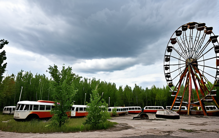 Pripyat Amusement Park**

"A rusty Ferris wheel stands silhouetted against a cloudy sky in the abandoned Pripyat Amusement Park. Dilapidated bumper cars sit nearby. Overgrown vegetation peeks through the cracked asphalt. Safe for work, appropriate content, fully clothed, professional, perfect anatomy, correct proportions, natural pose, high quality, well-formed hands, proper finger count, natural body proportions, safe for work, appropriate content, fully clothed, family-friendly."

**