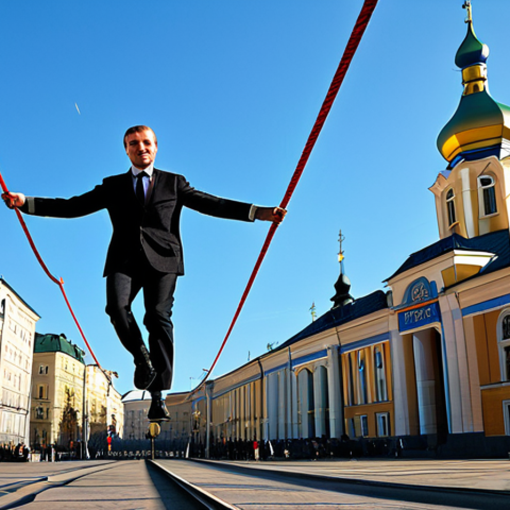 우크라이나의 NATO와 EU 가입 전망 - The Balancing Act**

"A skilled tightrope walker, representing Ukraine, carefully balancing between ...