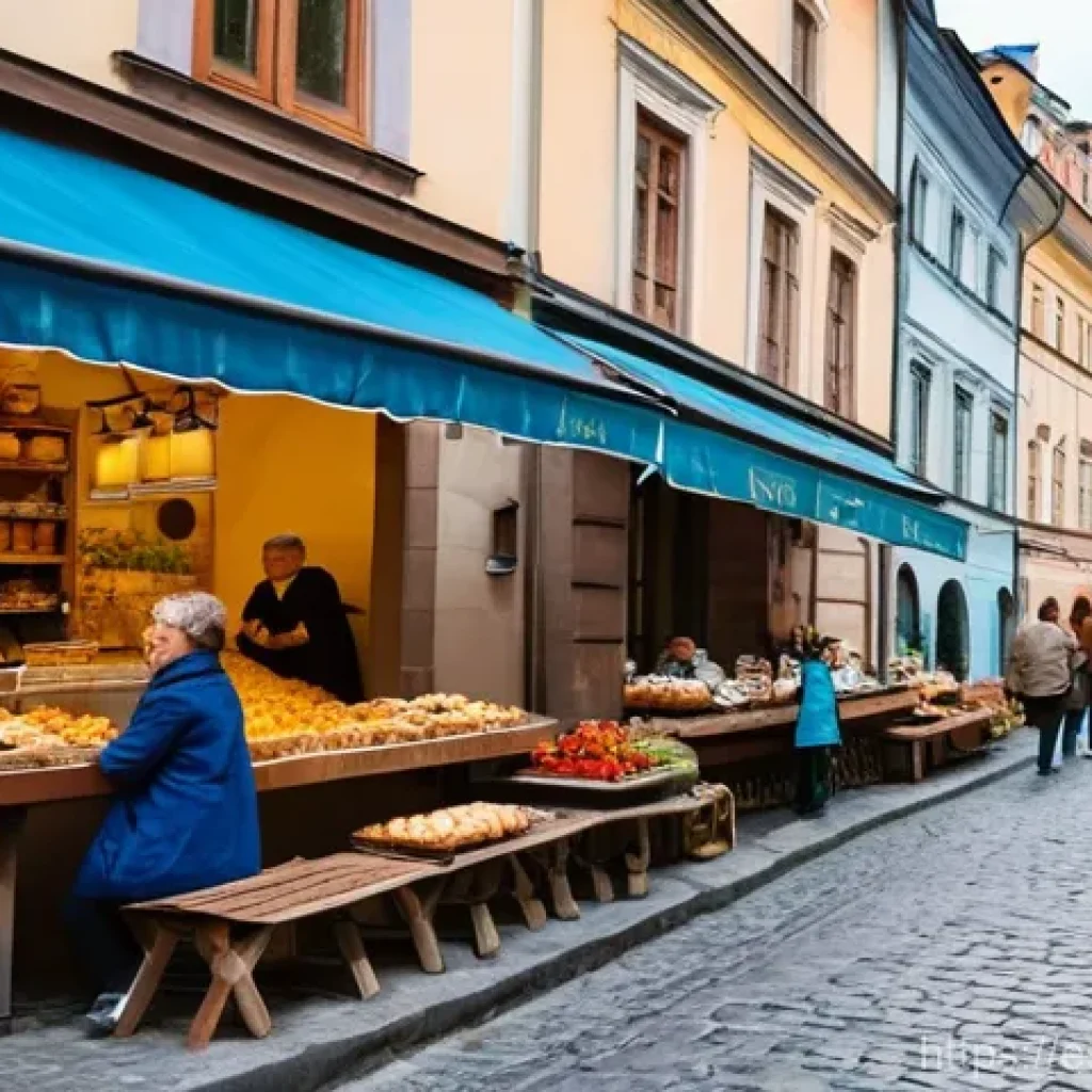 우크라이나 치안 상황 - **Prompt:** A bustling and resilient street scene in the historic city center of Lviv, Ukraine, on a...