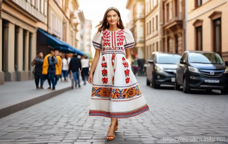 우크라이나 패션 스타일 - Prompt 1: Modern Vyshyvanka Chic in an Urban Setting**