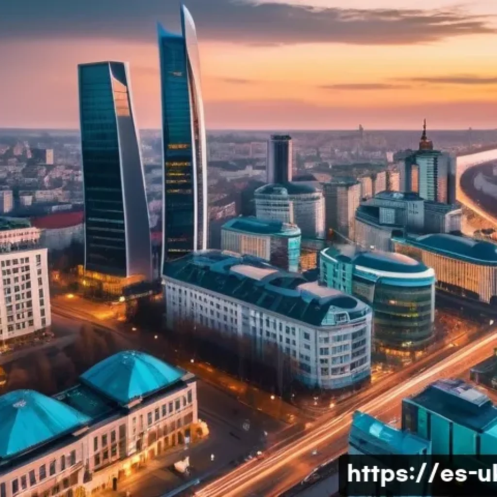 우크라이나 세금 제도 - **Prompt:** A dynamic, wide-angle shot of a futuristic Kyiv city skyline at sunset, with architectur...
