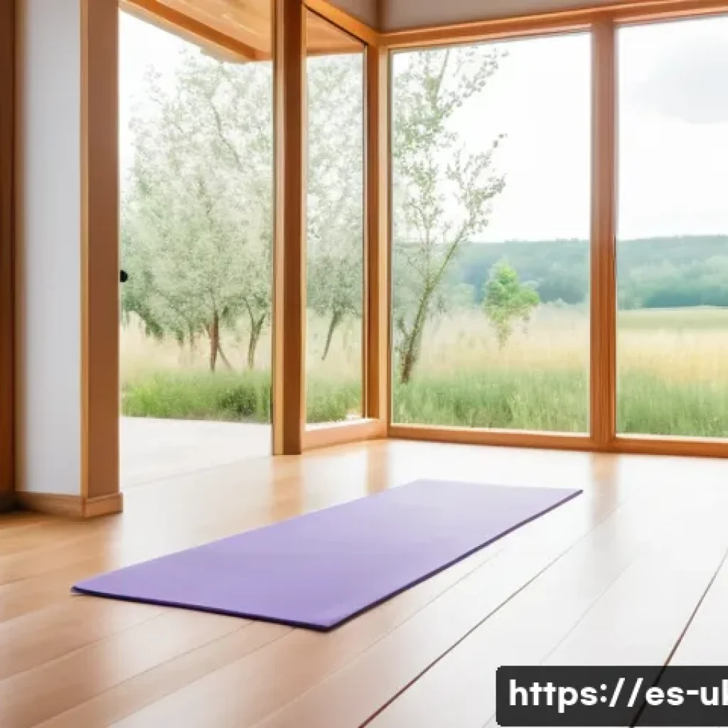 우크라이나 요가와 명상 센터 - A serene yoga studio set in a rural Ukrainian landscape, large floor-to-ceiling windows overlooking ...