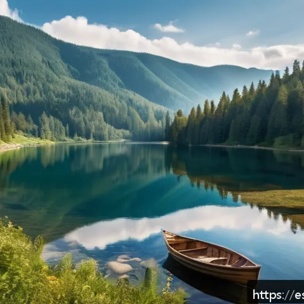 우크라이나에서 가장 아름다운 호수 - A serene panoramic view of Lake Synevyr nestled in the heart of the Ukrainian Carpathian Mountains d...