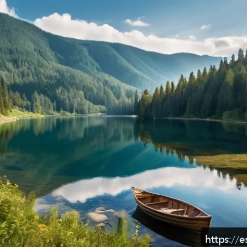 우크라이나에서 가장 아름다운 호수 - A serene panoramic view of Lake Synevyr nestled in the heart of the Ukrainian Carpathian Mountains d...