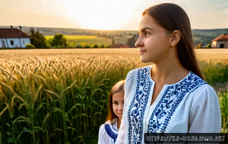 우크라이나인의 정체성 - Photorealistic portrait of a Ukrainian grandmother and teenage granddaughter standing together in a ...